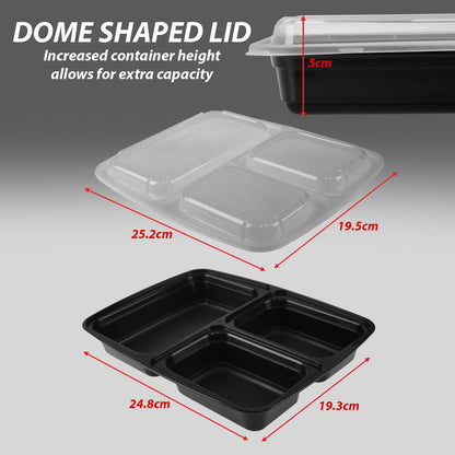 1x Meal Prep Container 3 Partitions 10PK