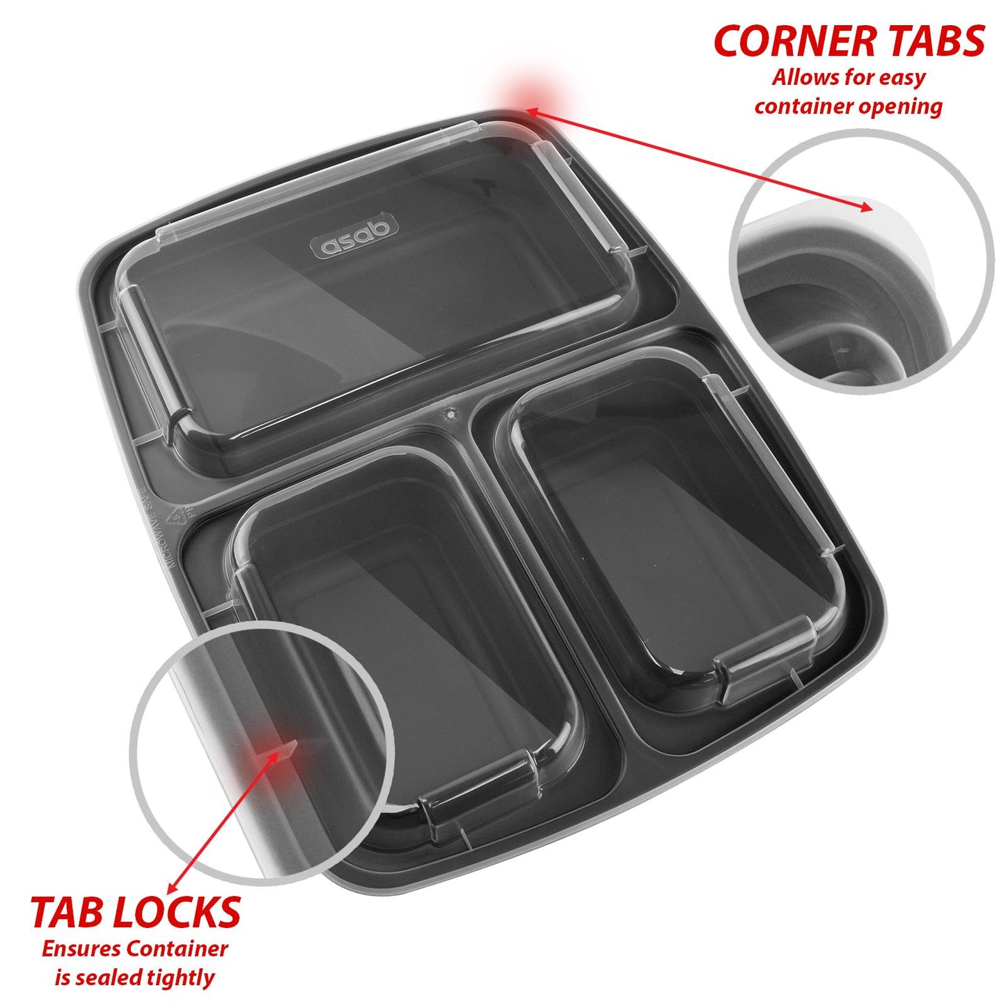 1x Meal Prep Container 3 Partitions 10PK