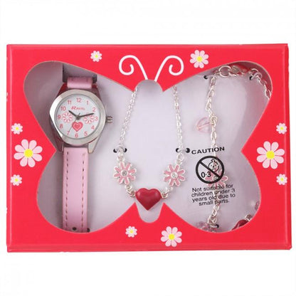 Ravel Little Gems Hearts and Flowers Watch, Necklace & Bracelet Set R2214N - CLEARANCE NEEDS RE-BATTERY