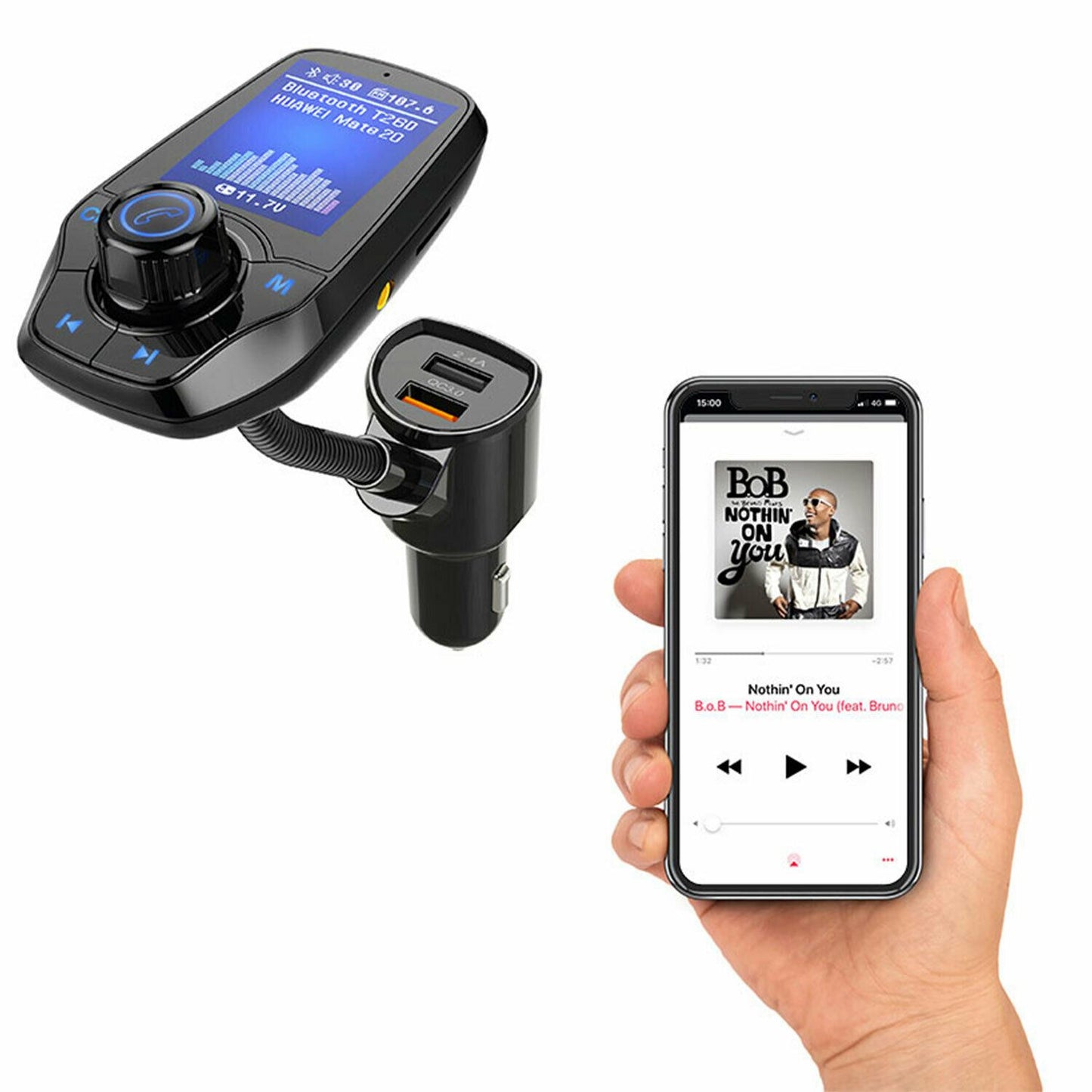 Aquarius WirelessMultifunctional Bluetooth Car FM Transmitter with Dual USB Port