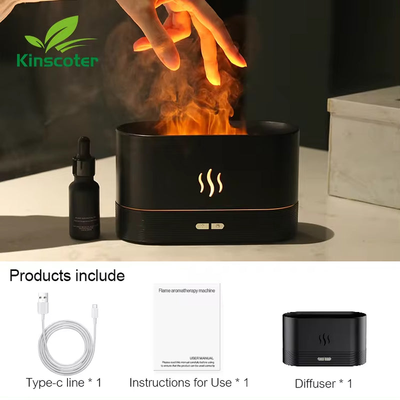 Ultrasonic Aroma Diffuser & Humidifier - LED Essential Oil Flame Lamp with Cool Mist Fogger