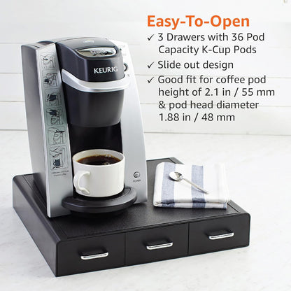 Sleek Black Coffee Pods Storage Drawer - Holds 36 K-Cup Pods for Easy Access