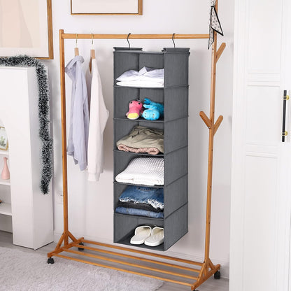 Maximize Your Space with a 6-Tier Hanging Closet Organizer - Foldable & Sturdy Hooks (Grey)