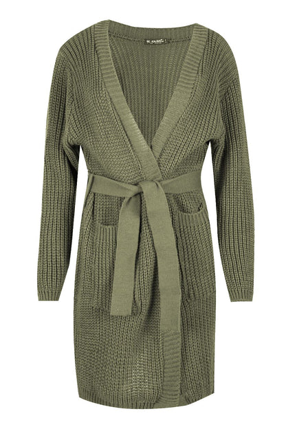 Cozy Women's Chunky Knitted Grandad Cardigan - Stylish Baggy Boyfriend Jumper with Open Pockets