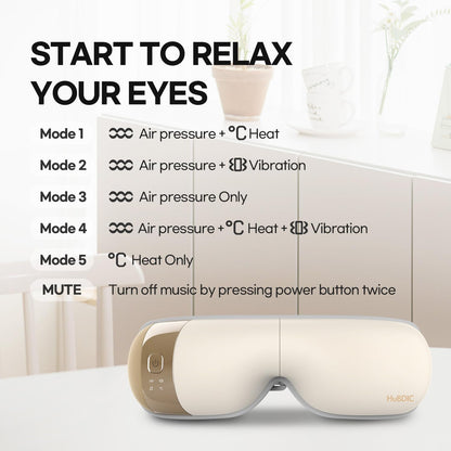 Hubicare Eye Massager - Heat, Vibration & Music for Stress Relief, Dark Circle Reduction, and Enhanced Sleep - Perfect Gift for Men & Women (Ivory)