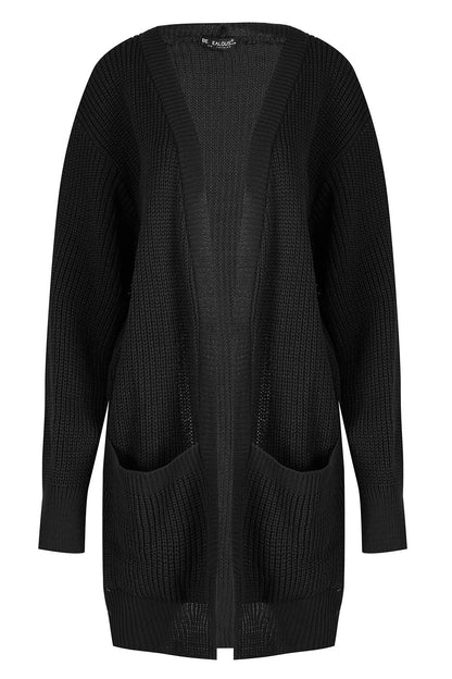 Cozy Women's Chunky Knitted Grandad Cardigan - Stylish Baggy Boyfriend Jumper with Open Pockets