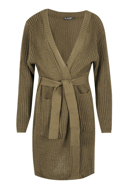 Cozy Women's Chunky Knitted Grandad Cardigan - Stylish Baggy Boyfriend Jumper with Open Pockets