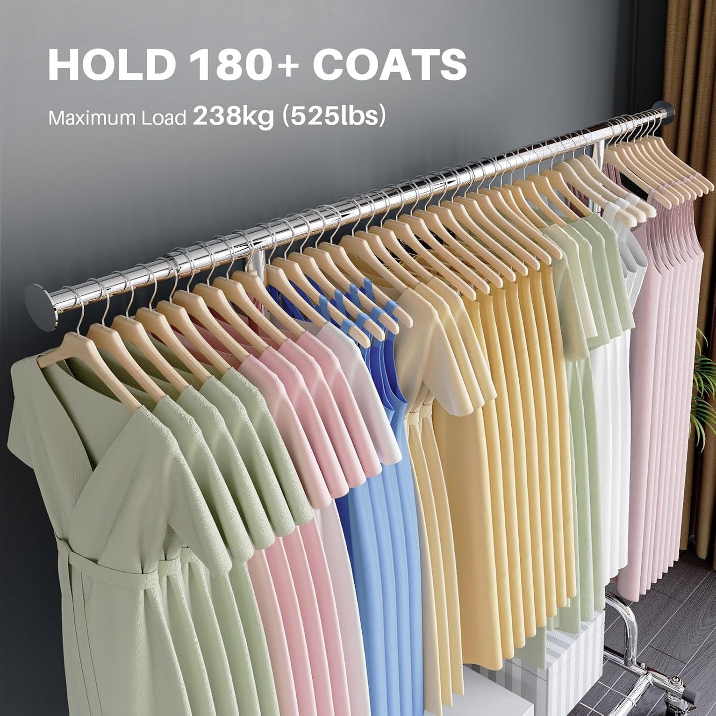 Sturdy Extendable Clothes Rail with Lockable Wheels & Shelves - 238Kg Capacity, Perfect for Space-Saving in Bedrooms, Apartments, & Laundry Rooms - Sleek Silver Design