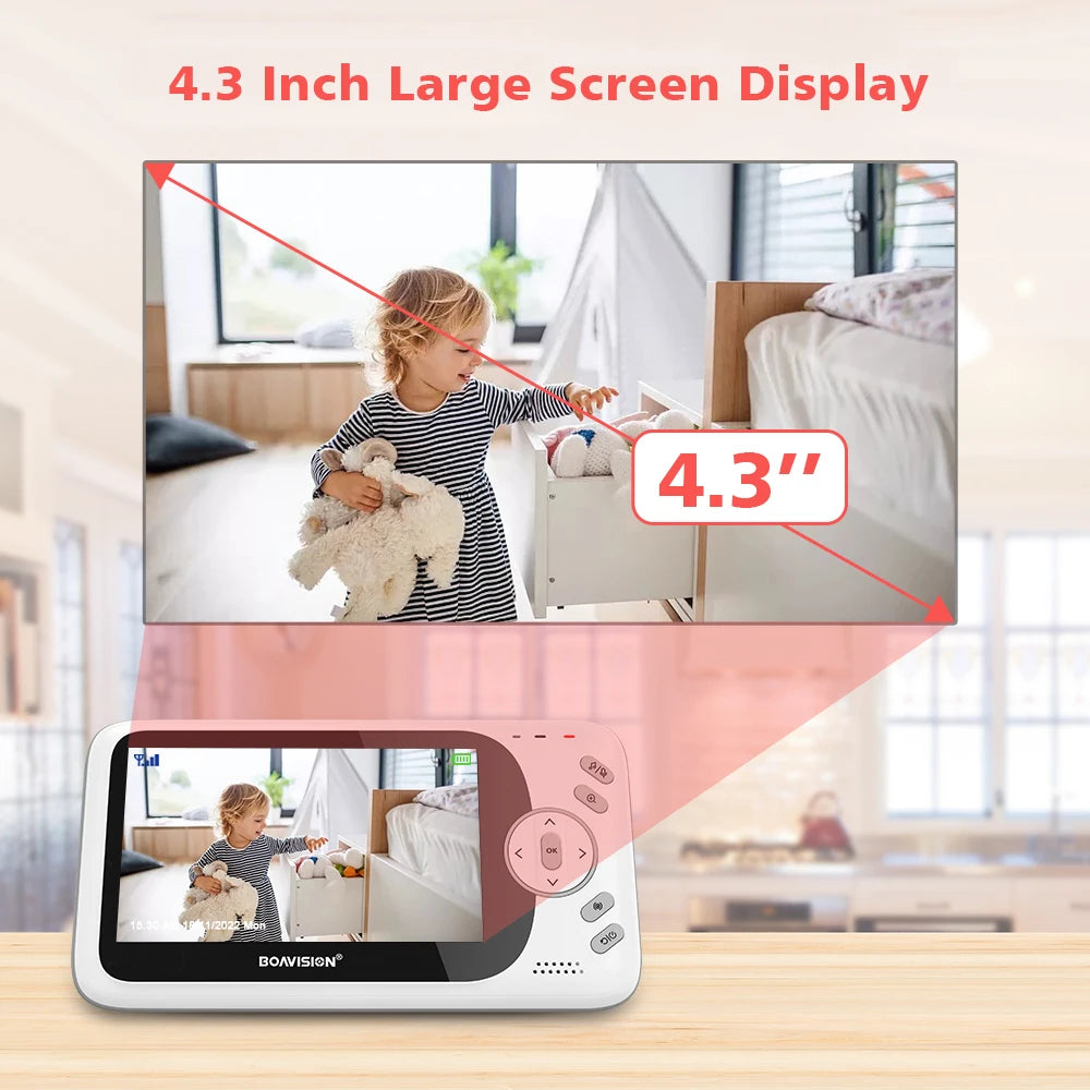 Ultimate 4.3 Inch Video Baby Monitor with Pan-Tilt Camera, Two-Way Audio & Night Vision - VB801