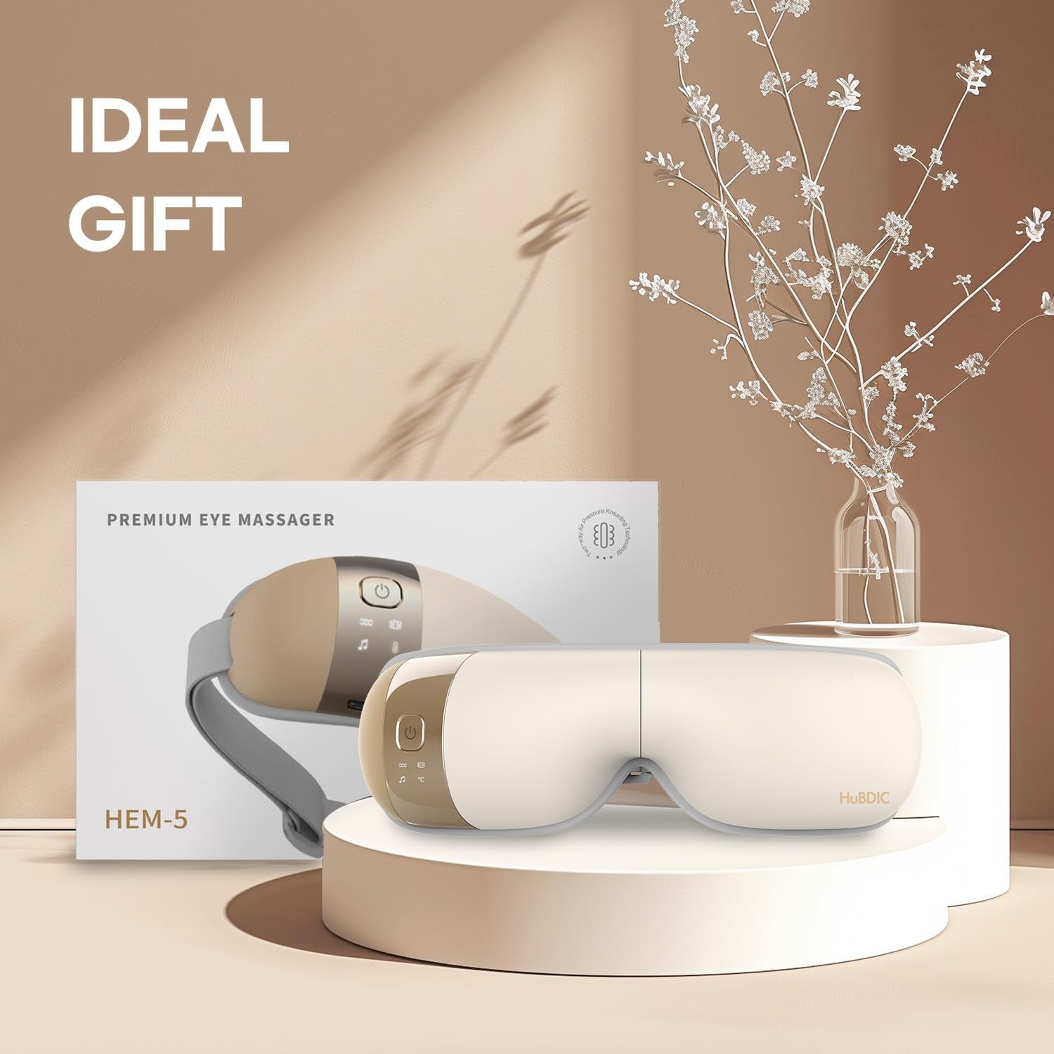 Hubicare Eye Massager - Heat, Vibration & Music for Stress Relief, Dark Circle Reduction, and Enhanced Sleep - Perfect Gift for Men & Women (Ivory)