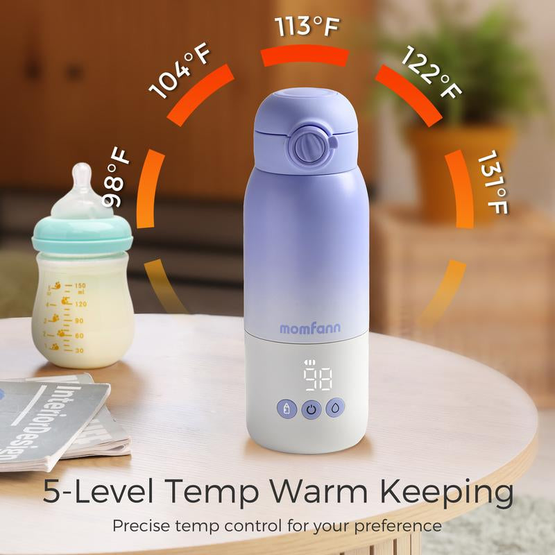 Momfann Portable Bottle Warmer for Travel, Dual Heating Modes for Breastmilk & Water on the Go, Portable Bottle Milk Warmer with Fast Heating & Long Battery Life, 12 Ounces Large Capacity