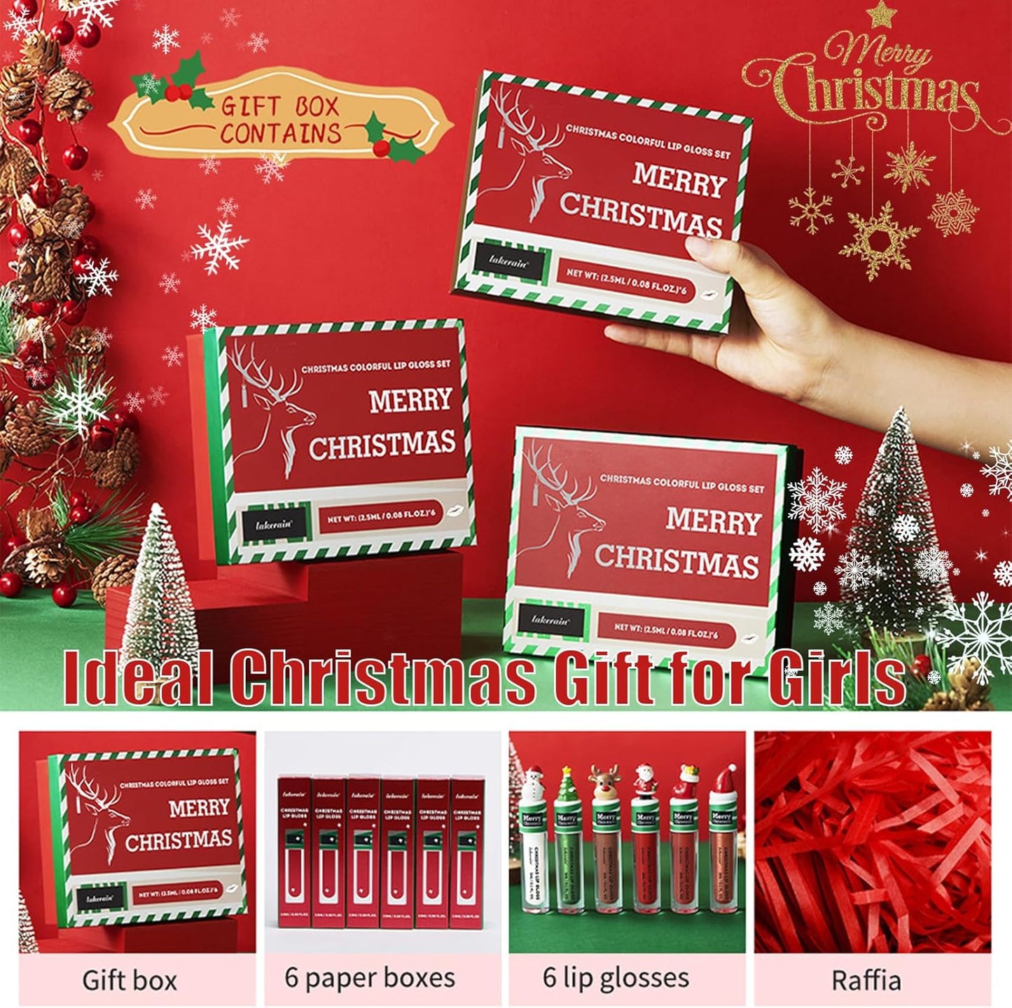 Festive Christmas Lip Gloss Set - 6 Stunning Matte & Pearlescent Shades, Ideal Holiday Gift for Teens & Women, Waterproof & Silky Finish