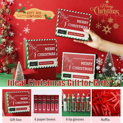 Festive Christmas Lip Gloss Set - 6 Stunning Matte & Pearlescent Shades, Ideal Holiday Gift for Teens & Women, Waterproof & Silky Finish