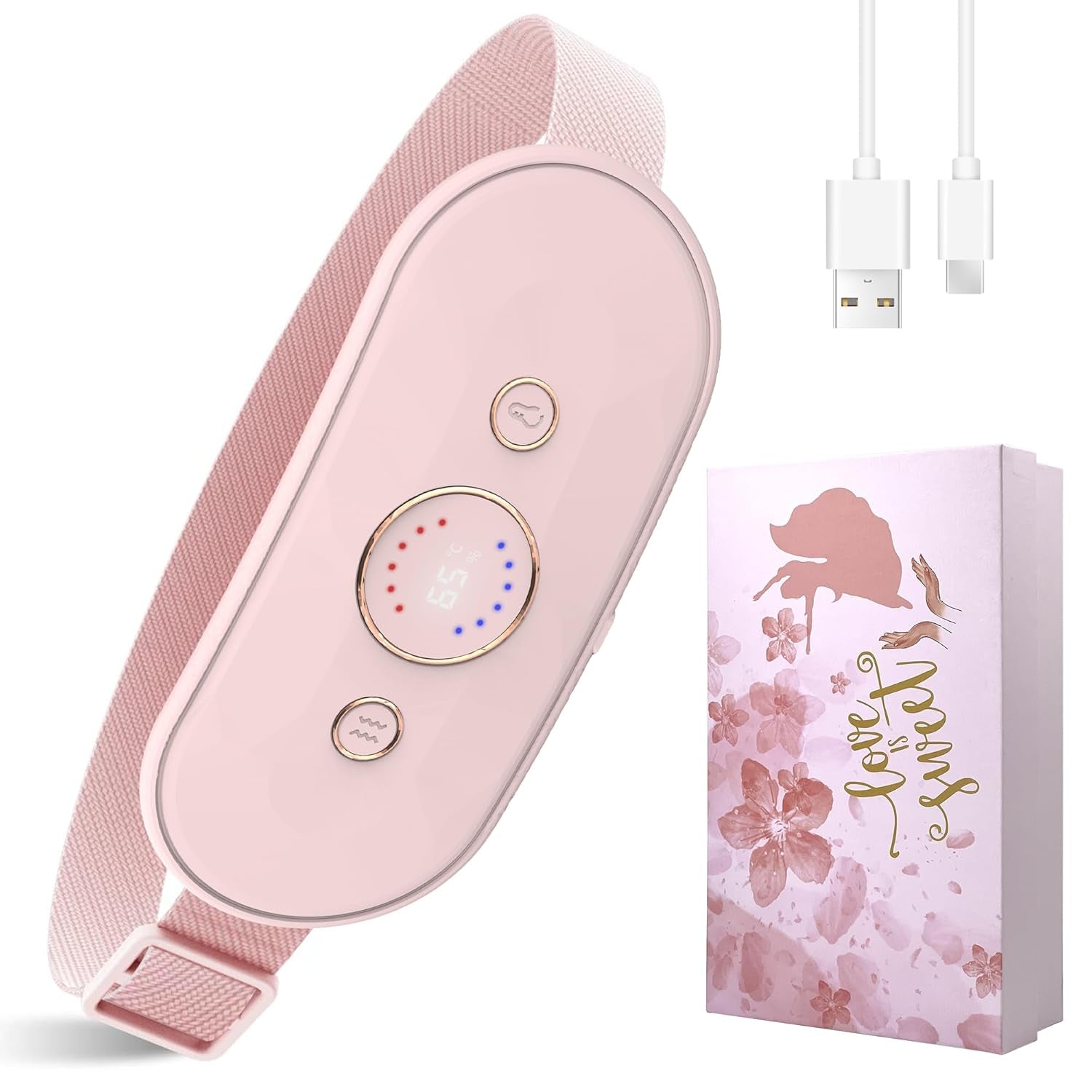 Cordless Rechargeable Heating Pad with 6 Heat Levels & Massage Modes - Perfect Relief for Period Cramps - Stylish Pink Gift for Women & Girls