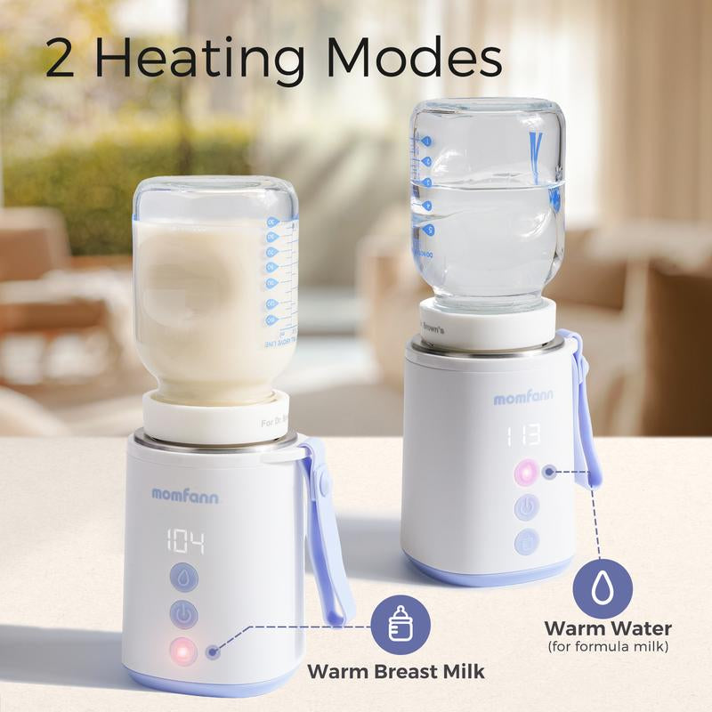 Momfann Portable Travel Bottle Warmer, 2 Modes 4 Temp Baby Bottle Warmer for Breastmilk, Leak-Proof & Fast Heating & Auto Warm-Keeping (5 Adapters)