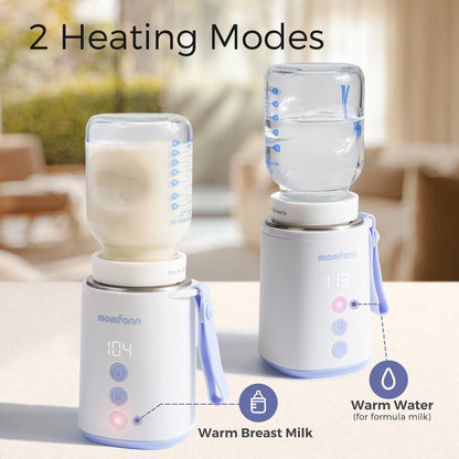 Momfann Portable Travel Bottle Warmer, 2 Modes 4 Temp Baby Bottle Warmer for Breastmilk, Leak-Proof & Fast Heating & Auto Warm-Keeping (5 Adapters)