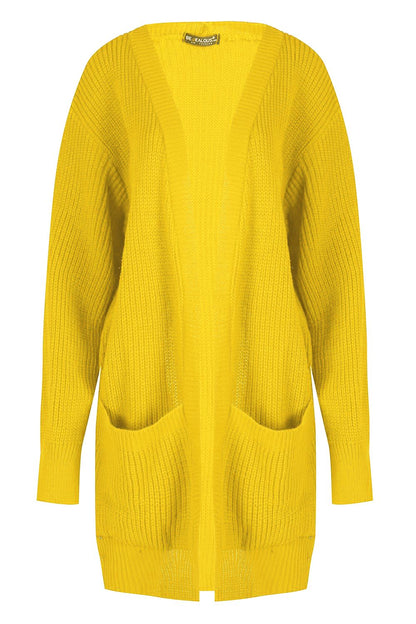 Cozy Women's Chunky Knitted Grandad Cardigan - Stylish Baggy Boyfriend Jumper with Open Pockets