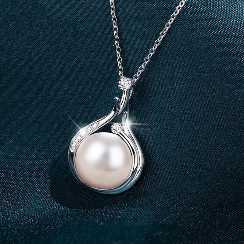 Elegant 925 Sterling Silver Crystal Pearl Pendant Necklace - Perfect Gift for Women & Girls in the UK