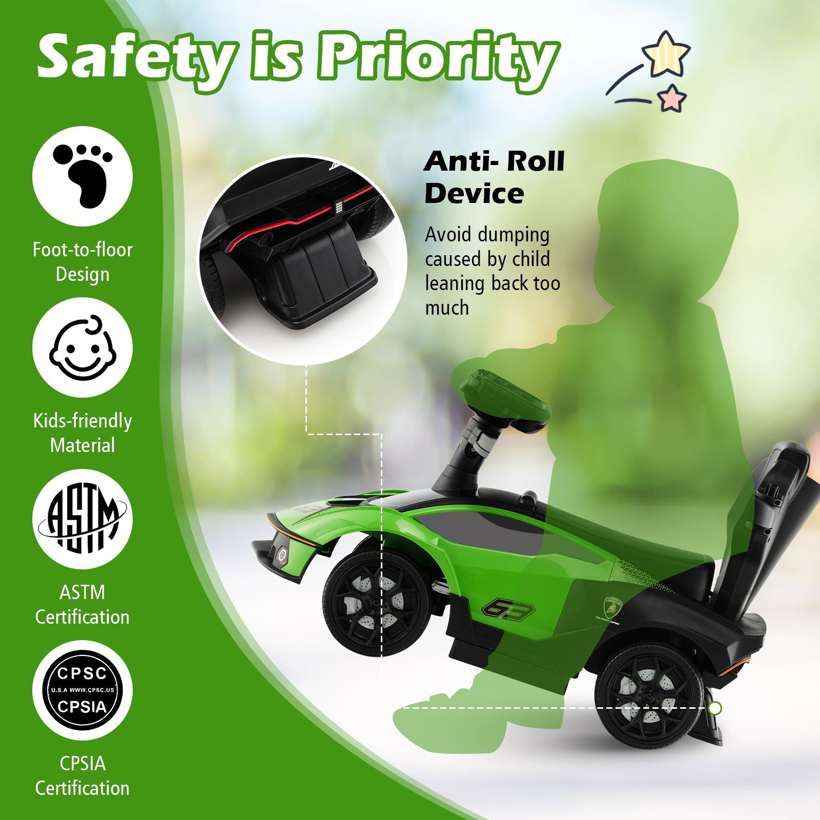 Kids Lamborghini Ride-On Car with Push Handle - Ultimate Fun for Little Racers!