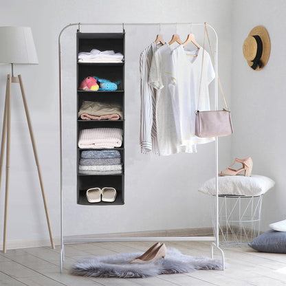 Maximize Your Space with a 6-Tier Hanging Closet Organizer - Foldable & Sturdy Hooks (Grey)