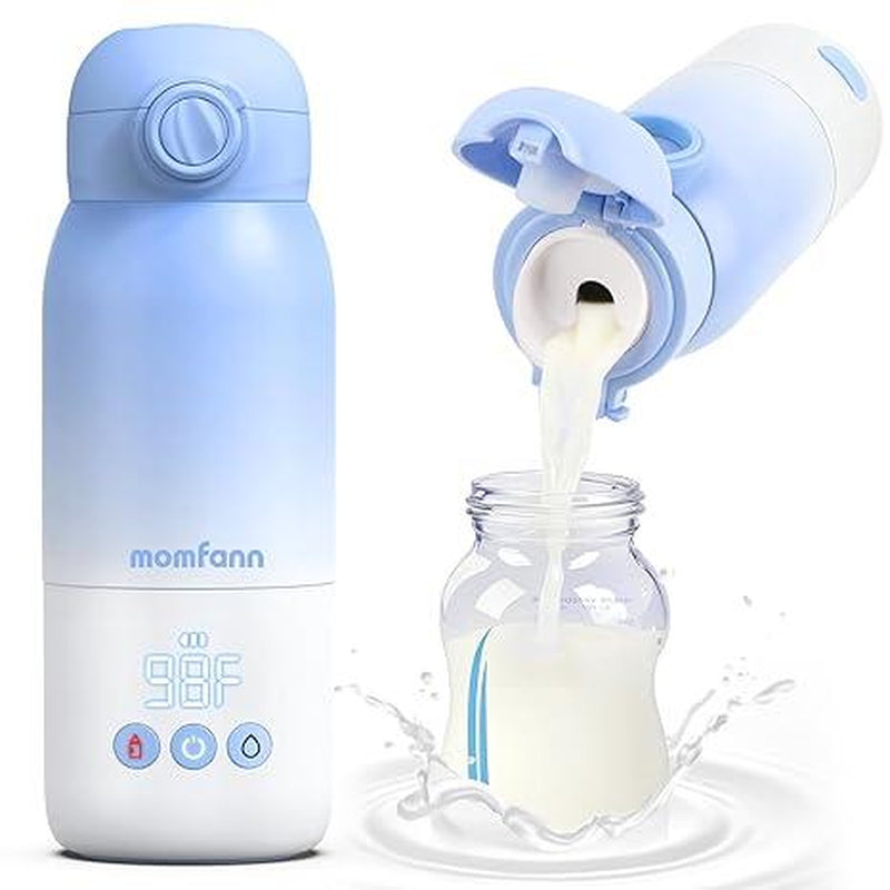 Momfann Portable Bottle Warmer for Travel, Dual Heating Modes for Breastmilk & Water on the Go, Portable Bottle Milk Warmer with Fast Heating & Long Battery Life, 12 Ounces Large Capacity