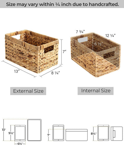 Stylish Wicker Storage Baskets with Handles - 2-Pack Large Rectangular Organizers for Pantry & Bathroom in Natural Water Hyacinth