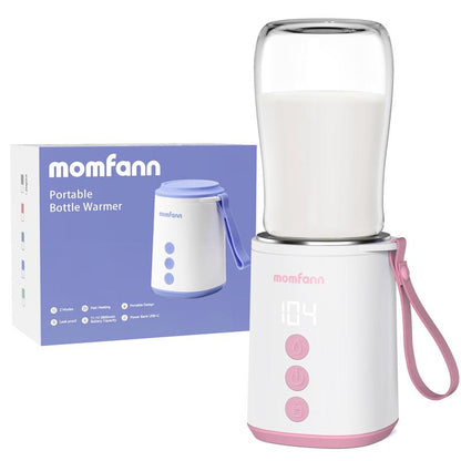 Momfann Portable Travel Bottle Warmer, 2 Modes 4 Temp Baby Bottle Warmer for Breastmilk, Leak-Proof & Fast Heating & Auto Warm-Keeping (5 Adapters)
