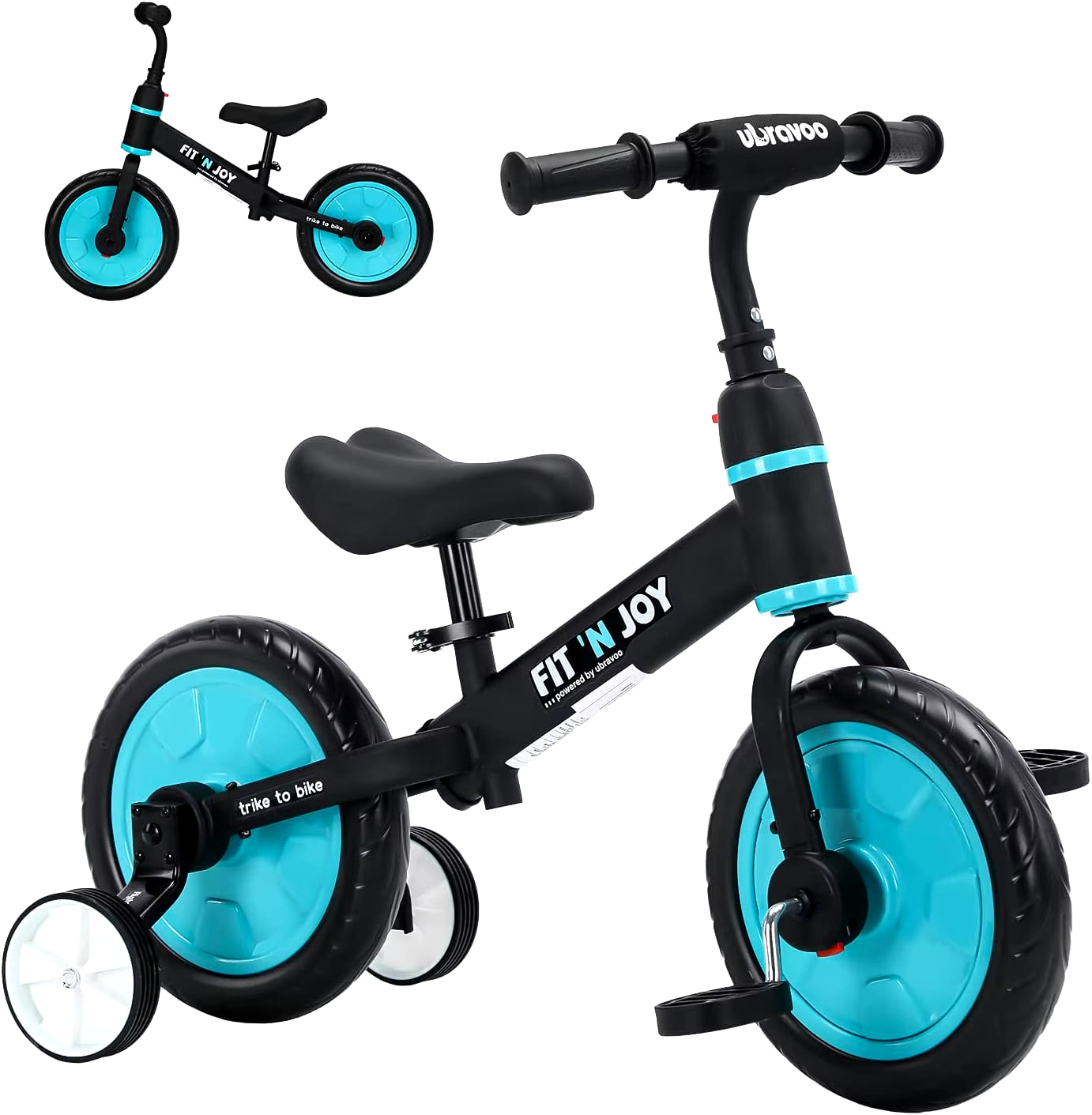UBRAVOO Fit 'N Joy 4-in-1 Beginner Balance Bike for Toddlers 2-4 - Perfect for Boys & Girls with Pedals and Training Wheels