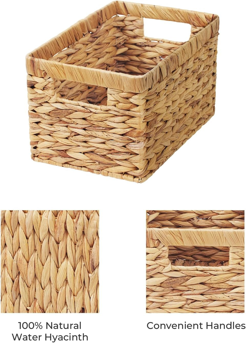 Stylish Wicker Storage Baskets with Handles - 2-Pack Large Rectangular Organizers for Pantry & Bathroom in Natural Water Hyacinth