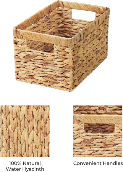 Stylish Wicker Storage Baskets with Handles - 2-Pack Large Rectangular Organizers for Pantry & Bathroom in Natural Water Hyacinth