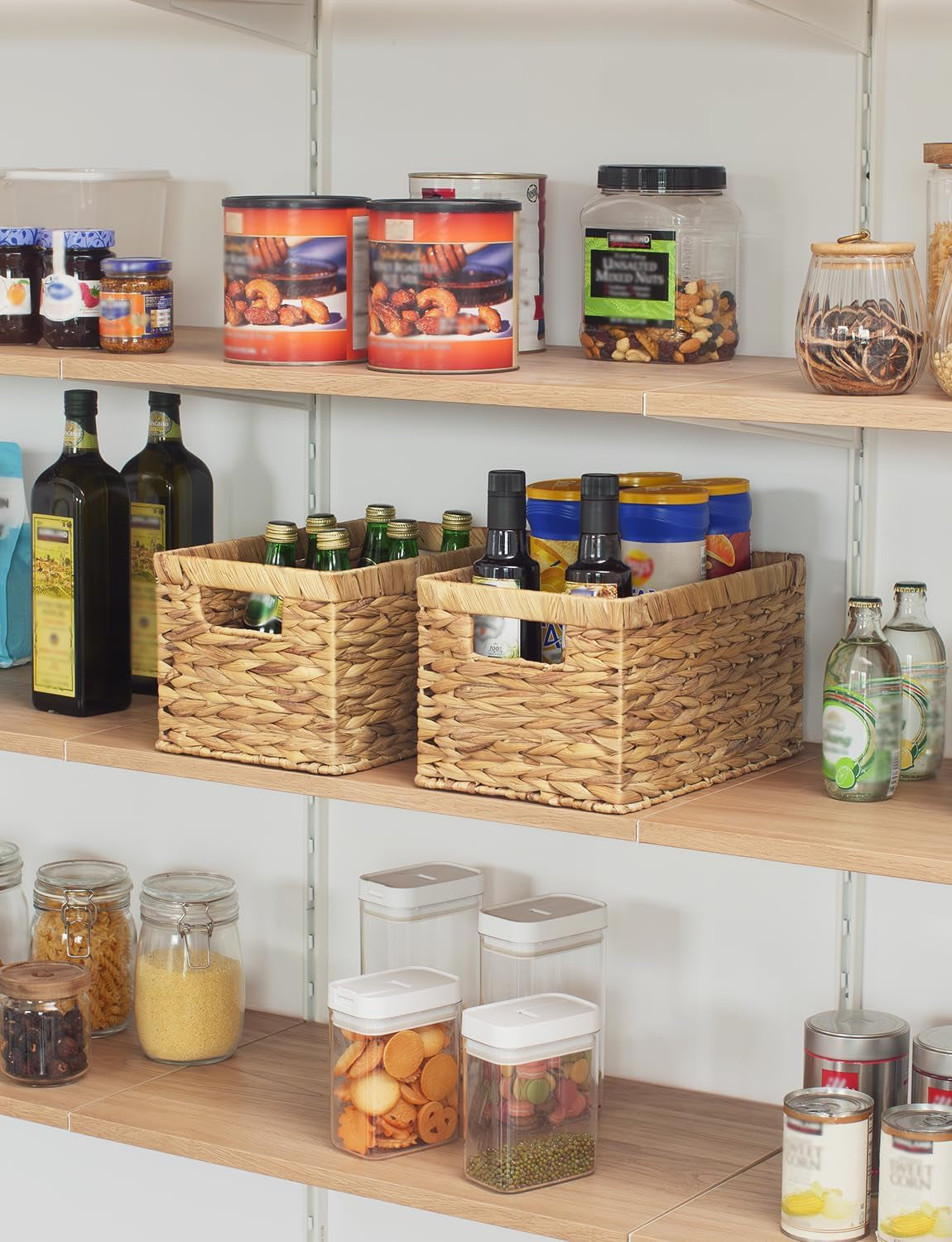 Stylish Wicker Storage Baskets with Handles - 2-Pack Large Rectangular Organizers for Pantry & Bathroom in Natural Water Hyacinth