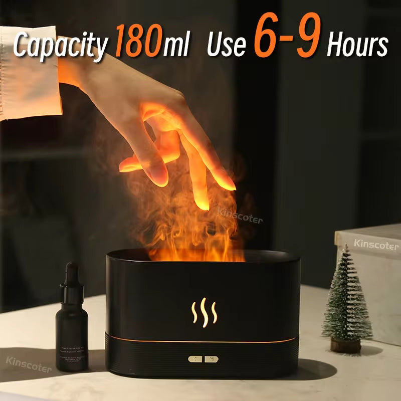 Ultrasonic Aroma Diffuser & Humidifier - LED Essential Oil Flame Lamp with Cool Mist Fogger