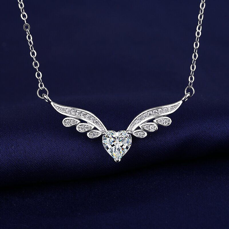 Stunning Silver Angel Wing Heart Choker Necklace for Women and Girls – Elegant Crystal Jewelry