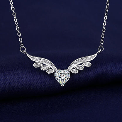 Stunning Silver Angel Wing Heart Choker Necklace for Women and Girls – Elegant Crystal Jewelry