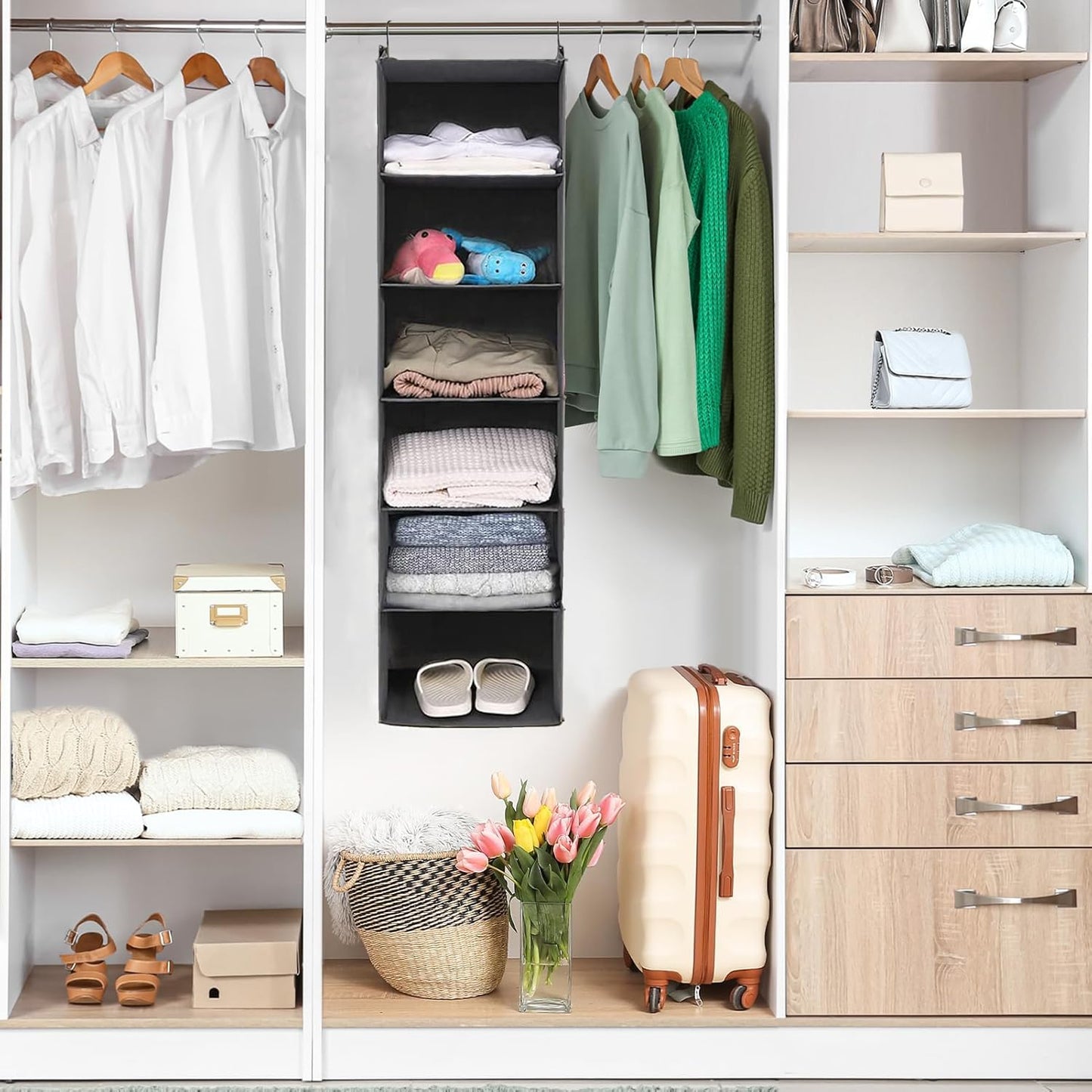 Maximize Your Space with a 6-Tier Hanging Closet Organizer - Foldable & Sturdy Hooks (Grey)