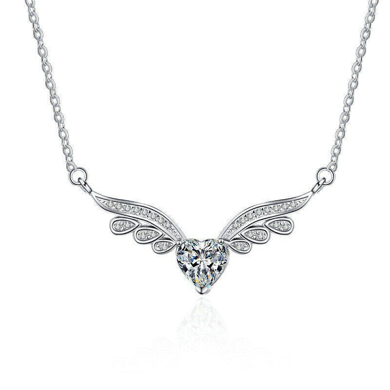 Stunning Silver Angel Wing Heart Choker Necklace for Women and Girls – Elegant Crystal Jewelry