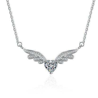 Stunning Silver Angel Wing Heart Choker Necklace for Women and Girls – Elegant Crystal Jewelry