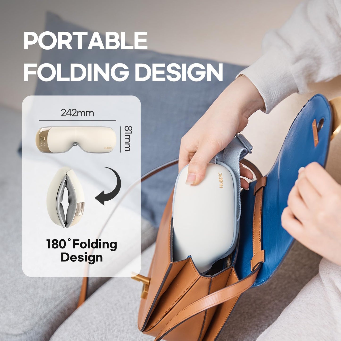 Hubicare Eye Massager - Heat, Vibration & Music for Stress Relief, Dark Circle Reduction, and Enhanced Sleep - Perfect Gift for Men & Women (Ivory)