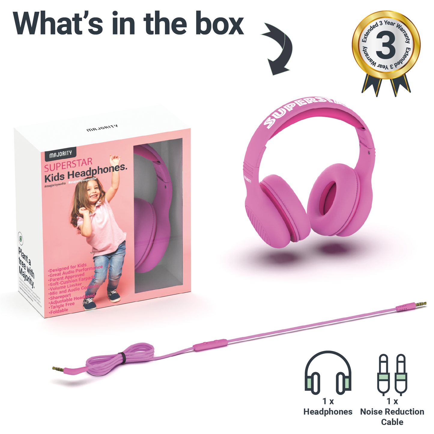 MAJORITY SUPERSTAR KIDS HEADPHONES PINK