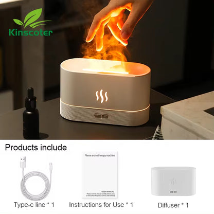 Ultrasonic Aroma Diffuser & Humidifier - LED Essential Oil Flame Lamp with Cool Mist Fogger