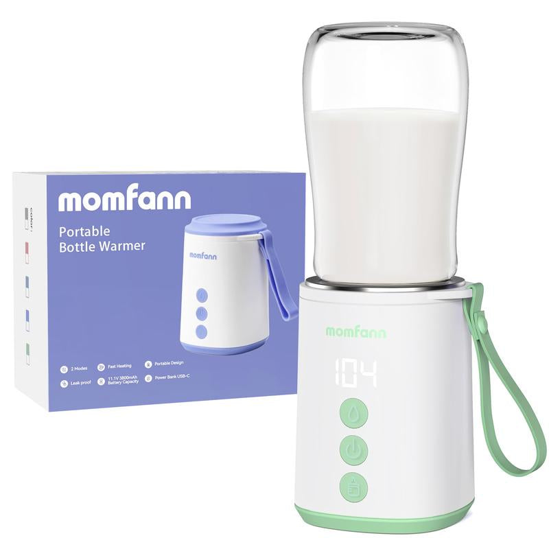 Momfann Portable Travel Bottle Warmer, 2 Modes 4 Temp Baby Bottle Warmer for Breastmilk, Leak-Proof & Fast Heating & Auto Warm-Keeping (5 Adapters)