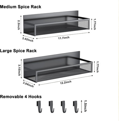 Magnetic Spice Rack Set - 2 Pack Fridge Organizer with Moveable Hooks for Ultimate Kitchen Storage