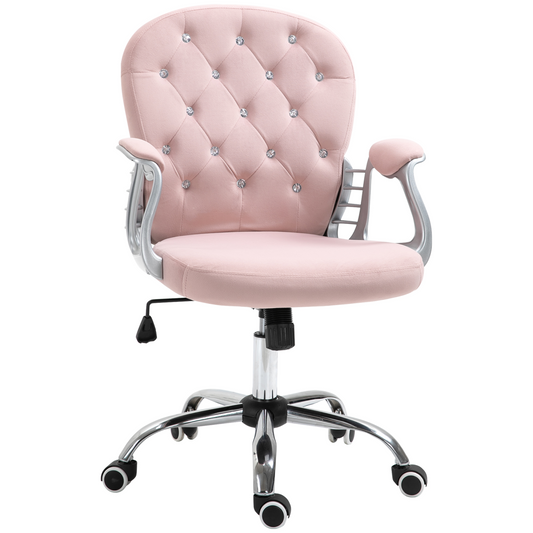 Office Chair Luxury Velour Diamond Tufted Padded Ergonomic 360� Swivel Pink