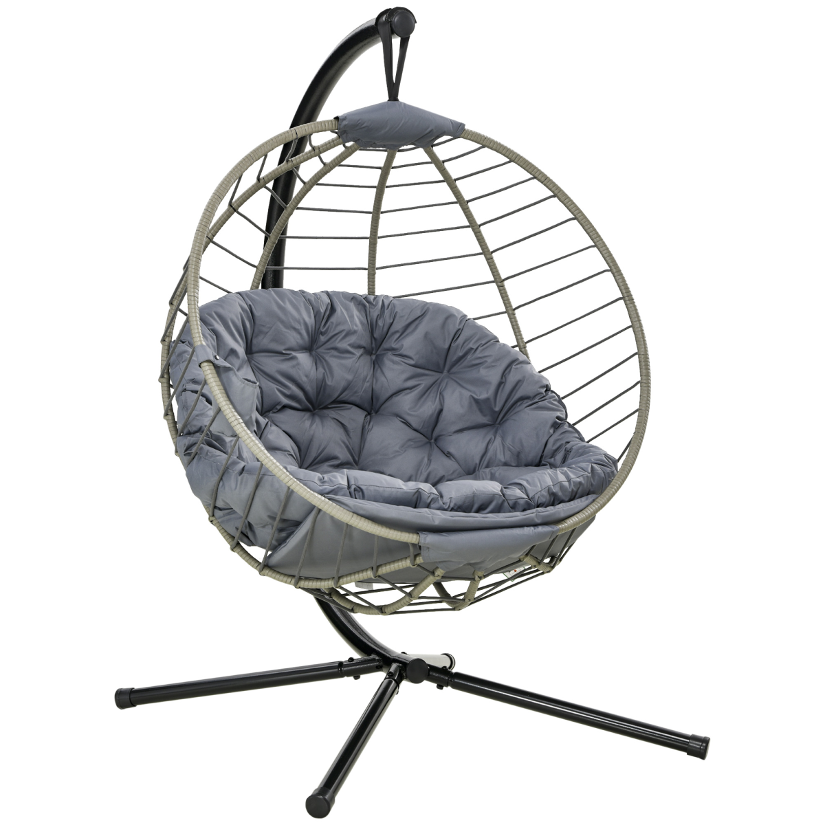 Outsunny PE Rattan Hanging Swing Chair w/ Stand & Cup Holder, Grey