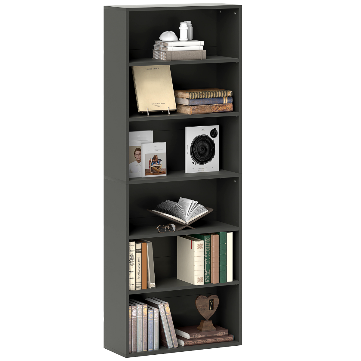 HOMCOM 6 Tier Bookshelf, Freestanding Bookcase with Adjustable Shelves, Black