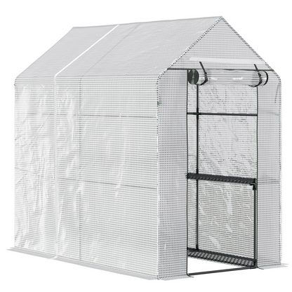 Walk in Garden Greenhouse with Shelves Steeple 186Lx120Wx190Hcm White