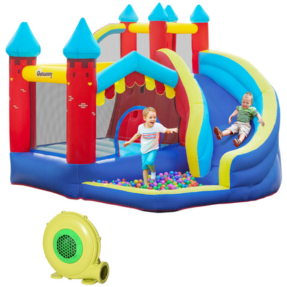 Kids Bouncy Castle with Slide Pool Trampoline Climbing Wall w/ Blower