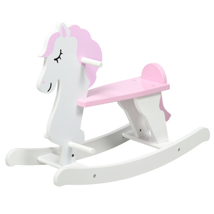 Kids Wooden Ride On Toy, Rocking Horse w/ Handlebar, Foot Pedal, Pink
