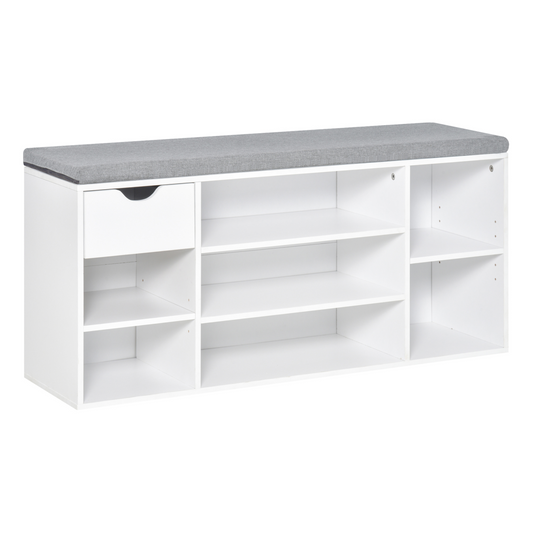HOMCOM Shoe Storage Cabinet Bench w/ Cushion Adjustable Shelves White and Grey