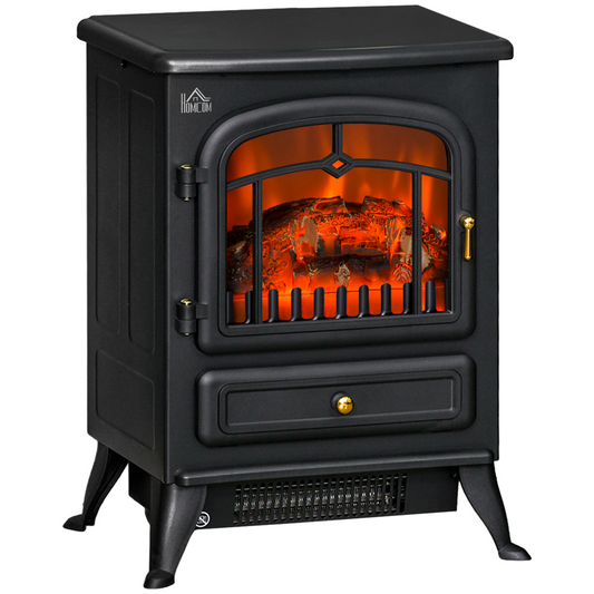Electric Fire Place 1850W Heater Wood Burning Effect Flame Portable Black